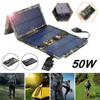 50 Вт Складной Комплект Солнечных Панелей 5 В USB Sunpower Солнечные Батареи Bank Pack Водонепроницаемая Солнечная Пластина для Наружного Кемпинга Пешего Туризма Зарядное Устройство