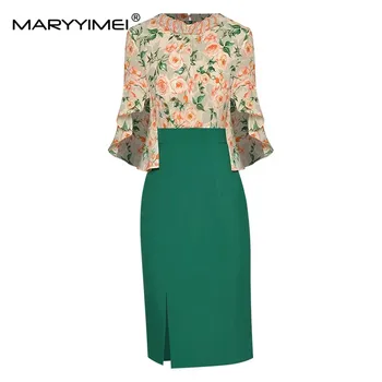 MARYYIMEI, модное дизайнерское летнее женское платье с 3D бабочкой, короткими рукавами и цветочным принтом, платья с разрезом на бедрах