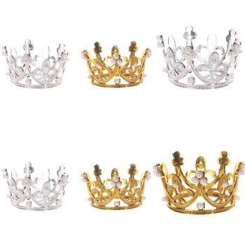 Золотая, Серебряная Мини-корона для украшения торта, принцесса, Топпер, Жемчужная Тиара, Короны, декор для выпечки, Принадлежности для свадебного торта, сделай САМ, Детский душ, сделай сам