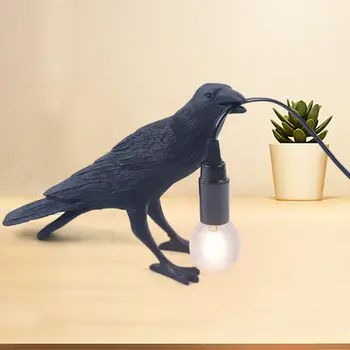 Креативная настольная лампа в виде Ворона из смолы в стиле ретро, прикроватная светодиодная настольная лампа Black Crow, Художественная форма птицы, декор ночника для спальни