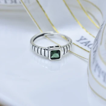 Модный ретро открытый дизайн, модное кольцо с зеленым драгоценным камнем, нишевое кольцо для мужчин и женщин, классный стиль, открытое кольцо из чистого серебра