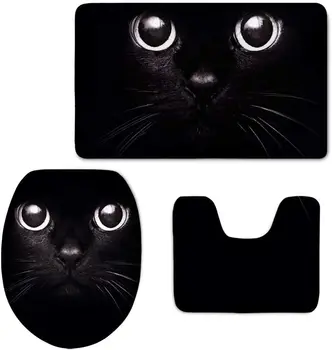 Набор противоскользящих накладок для ванной с рисунком черного кота, 3 предмета, нескользящий коврик для ванной + контур + крышка унитаза